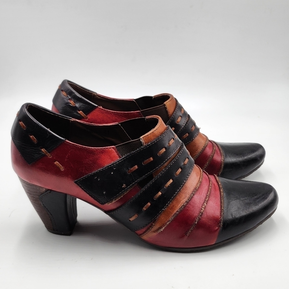 L'atiste wondrous women's red black leather cone heel cottagecore ankle boots 41